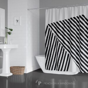 Striped Shower Curtain, Bold Black and White Stripe Bath Curtain, Designer Bathroom Decor