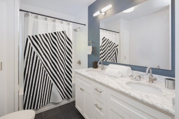 Striped Shower Curtain, Bold Black and White Stripe Bath Curtain, Designer Bathroom Decor