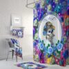 Sugar Skull Shower Curtain, Day Of The Dead, Blue Rose Miss Annie Optional Bath Mat, Bath Towels