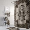 Sugar Skull Shower Curtain, Day Of The Dead, Brown Beige, Bath Mat, Bath Towels, Sugar Skull Bath Set