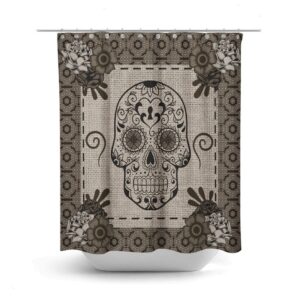 Sugar Skull Shower Curtain, Day Of The Dead, Brown Beige, Bath Mat, Bath Towels, Sugar Skull Bath Set