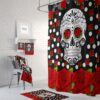 Sugar Skull Shower Curtain, Day Of The Dead, Red Roses, Bath Mat, Bath Towels, Sugar Skull Bath Set