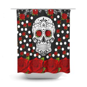 Sugar Skull Shower Curtain, Day Of The Dead, Red Roses, Bath Mat, Bath Towels, Sugar Skull Bath Set