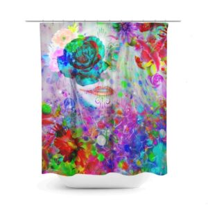 Sugar Skull Shower Curtain -Day Of The Dead- Willows Garden, Floral Abstract Bath Mat, Towels