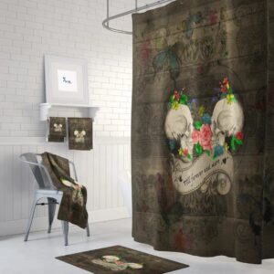 Sugar Skull Shower Curtain, Forevermore Skulls, Bath Towel, Bath Mat, Vintage Skulls