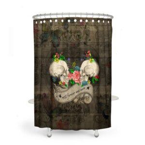 Sugar Skull Shower Curtain, Forevermore Skulls, Bath Towel, Bath Mat, Vintage Skulls
