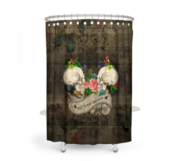 Sugar Skull Shower Curtain, Forevermore Skulls, Bath Towel, Bath Mat, Vintage Skulls