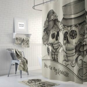 Sugar Skull Shower Curtain, Playing Favorites, Forevermore Day Of The Dead, Bath Mat, Towels, Skeletons
