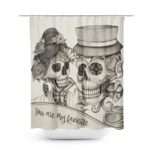 Sugar Skull Shower Curtain, Playing Favorites, Forevermore Day Of The Dead, Bath Mat, Towels, Skeletons