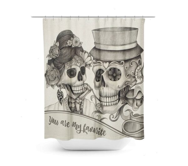 Sugar Skull Shower Curtain, Playing Favorites, Forevermore Day Of The Dead, Bath Mat, Towels, Skeletons