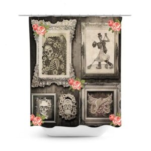 Sugar Skull Shower Curtain Skeleton Family Photo Primitive Rustic Unique Framed Skulls