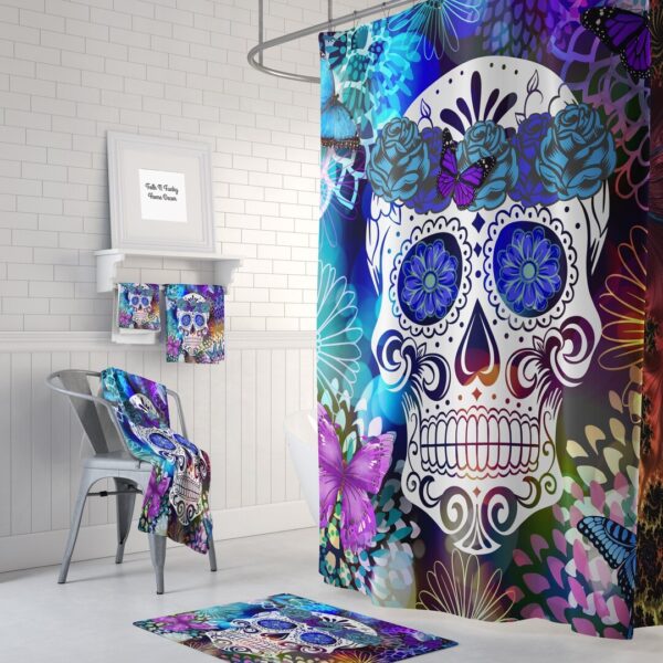 Sugar Skull Shower Curtain, Skull Bathroom Decor, Day Of The Dead, Flowers and Butterflies