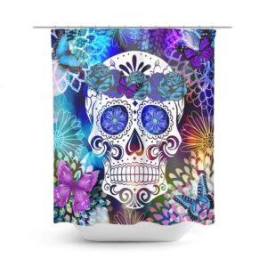Sugar Skull Shower Curtain, Skull Bathroom Decor, Day Of The Dead, Flowers and Butterflies