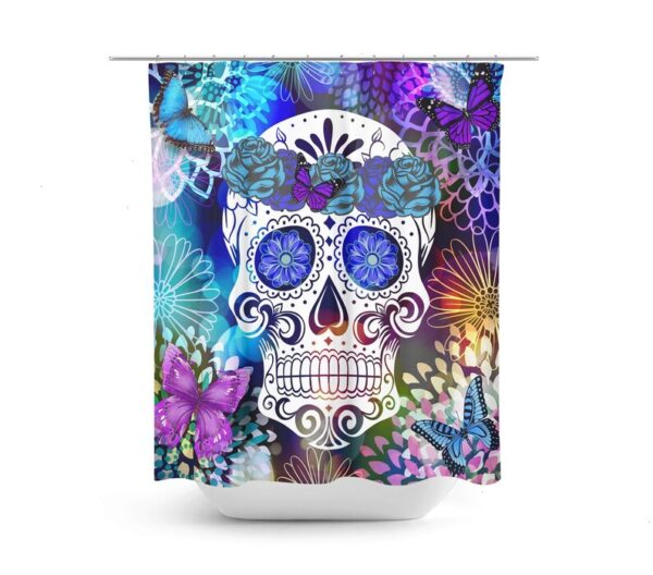 Sugar Skull Shower Curtain, Skull Bathroom Decor, Day Of The Dead, Flowers and Butterflies