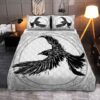 The Ravens Of Odin In Noese Mythology Viking Quilt Bedding Set , Viking Quilt Bedding Set Blanket, Viking Quilt For Bedroom, Gifts for Viking Lover