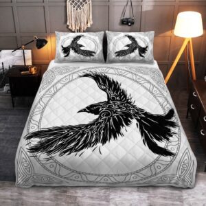 The Ravens Of Odin In Noese Mythology Viking Quilt Bedding Set , Viking Quilt Bedding Set Blanket, Viking Quilt For Bedroom, Gifts for Viking Lover