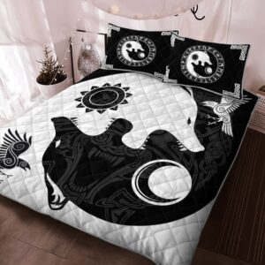 The Sons Of Fenrir Hati And Skoll Viking Quilt Bedding Set , Viking Quilt Bedding Set Blanket, Viking Quilt For Bedroom, Gifts for Viking Lover