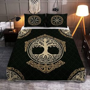 The Tree Of Life In Norse Mythology Quilt Bedding Set , Viking Quilt Bedding Set Blanket, Viking Quilt For Bedroom, Gifts for Viking Lover