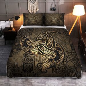Totem Birds Raven Huginn And Muninn Ravens Of Odin Quilt Bed Set, Viking Quilt Bedding Set Throw, Twin, Queen, King Size, Viking Quilt Bedding Set For Bedroom, Gifts for Viking Lover