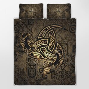 Totem Birds Raven Huginn And Muninn Ravens Of Odin Quilt Bed Set, Viking Quilt Bedding Set Throw, Twin, Queen, King Size, Viking Quilt Bedding Set For Bedroom, Gifts for Viking Lover
