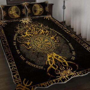 Tree Of Life Yggdrasil Viking Quilt Set Throw, Twin, Queen, King Size, Viking Quilt Bedding Set Blanket, Viking Quilt For Bedroom, Gifts for Viking Lover