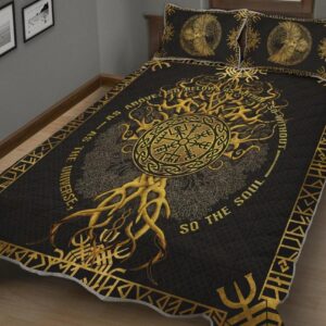 Tree Of Life Yggdrasil Viking Quilt Set Throw, Twin, Queen, King Size, Viking Quilt Bedding Set Blanket, Viking Quilt For Bedroom, Gifts for Viking Lover