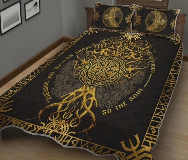Tree Of Life Yggdrasil Viking Quilt Set Throw, Twin, Queen, King Size, Viking Quilt Bedding Set Blanket, Viking Quilt For Bedroom, Gifts for Viking Lover