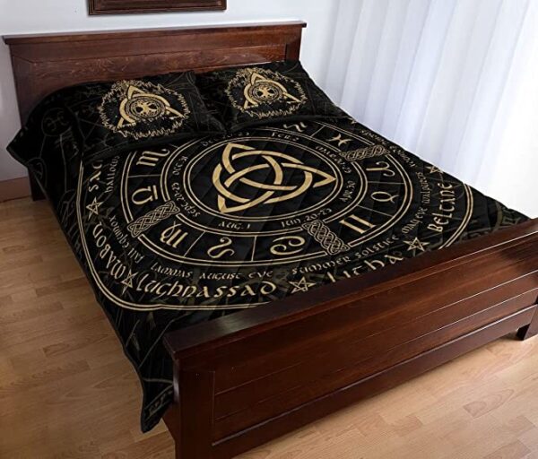 Triquetra Celtic Wheel of The Year Viking Quilt Bed Set , Viking Quilt Bedding Set Blanket, Viking Quilt For Bedroom, Gifts for Viking Lover