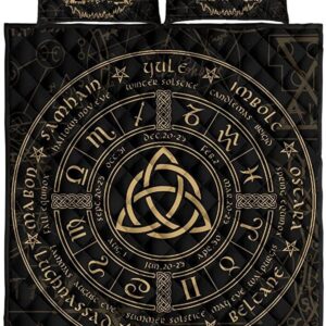 Triquetra Celtic Wheel of The Year Viking Quilt Bed Set , Viking Quilt Bedding Set Blanket, Viking Quilt For Bedroom, Gifts for Viking Lover