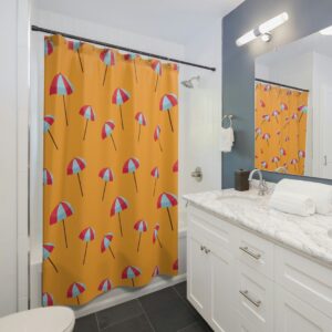Tropical Umbrella Shower Curtain, Coastal Shower Curtain, Beach Theme Shower Curtain Bathroom Decor, Housewarming Gift