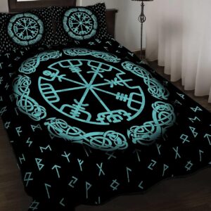 Turquoise Viking Quilt - Viking Celtic Galaxy Quilt, Norse Viking Bedset Coverlet Bedding Set, Viking Quilt Bedding Set Blanket, Viking Quilt For Bedroom, Gifts for Viking Lover