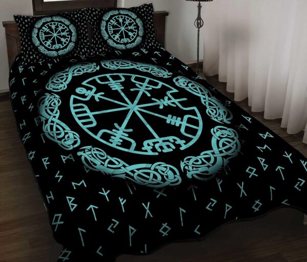 Turquoise Viking Quilt - Viking Celtic Galaxy Quilt, Norse Viking Bedset Coverlet Bedding Set, Viking Quilt Bedding Set Blanket, Viking Quilt For Bedroom, Gifts for Viking Lover