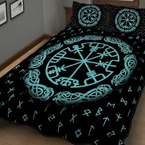 Turquoise Viking Quilt - Viking Celtic Galaxy Quilt, Norse Viking Bedset Coverlet Bedding Set, Viking Quilt Bedding Set Blanket, Viking Quilt For Bedroom, Gifts for Viking Lover
