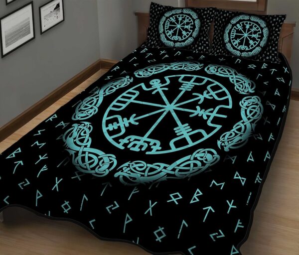 Turquoise Viking Quilt - Viking Celtic Galaxy Quilt, Norse Viking Bedset Coverlet Bedding Set, Viking Quilt Bedding Set Blanket, Viking Quilt For Bedroom, Gifts for Viking Lover