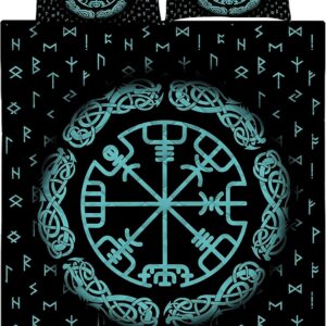 Turquoise Viking Quilt - Viking Celtic Galaxy Quilt, Norse Viking Bedset Coverlet Bedding Set, Viking Quilt Bedding Set Blanket, Viking Quilt For Bedroom, Gifts for Viking Lover