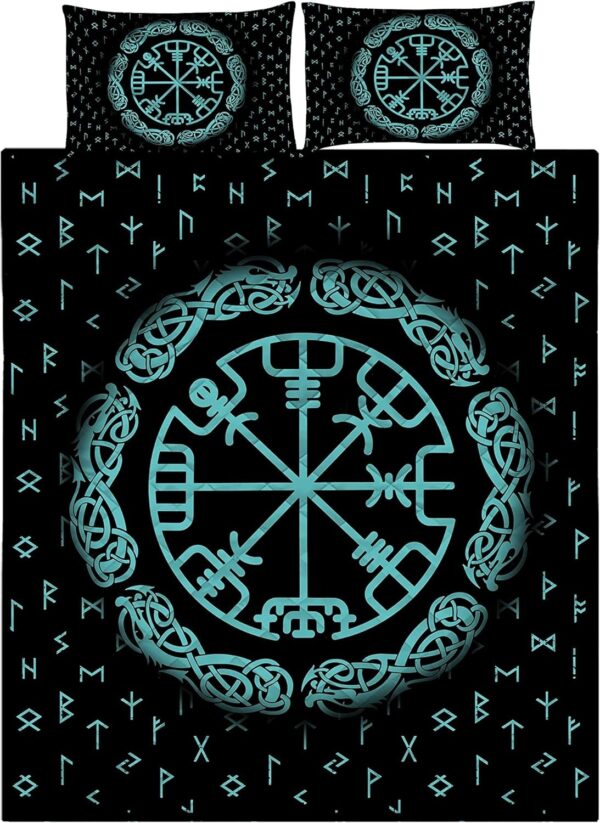 Turquoise Viking Quilt - Viking Celtic Galaxy Quilt, Norse Viking Bedset Coverlet Bedding Set, Viking Quilt Bedding Set Blanket, Viking Quilt For Bedroom, Gifts for Viking Lover