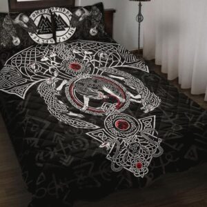 Valknut Raven White Wolf Viking Quilt Bed Set, Viking Bed Set Throw, Twin, Queen, King Size, Viking Quilt Bedding Set Blanket, Viking Quilt For Bedroom, Gifts for Viking Lover