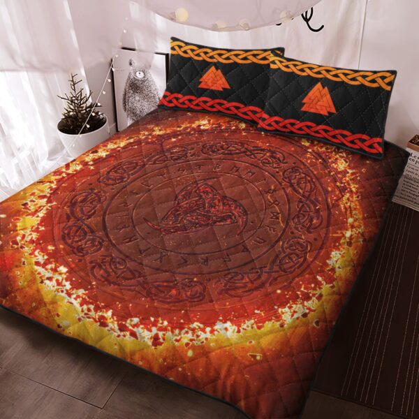 Vegvisir Valknut Quilt Bed Set, Viking Quilt Bedding Set Throw, Twin, Queen, King Size, Viking Quilt Bedding Set Blanket, Viking Quilt For Bedroom, Gifts for Viking Lover