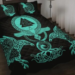 Vegvisir Valknut Raven Viking Tree of Life Fenirr Wolf Quilt Bed Set, Viking Bed Set Throw, Twin, Queen, King Size, Viking Quilt Bedding Set Blanket, Viking Quilt For Bedroom, Gifts for Viking Lover