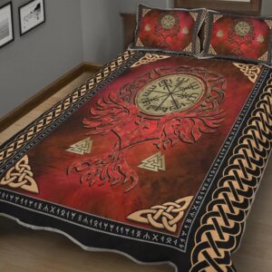 Vegvisir and Phoenix - Viking Quilt Set Throw, Twin, Queen, King Size, Viking Quilt Bedding Set Blanket, Viking Quilt For Bedroom, Gifts for Viking Lover