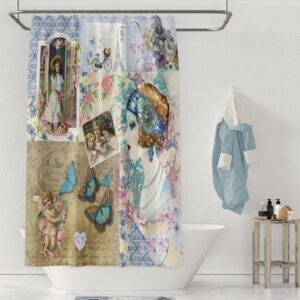 Victorian Collage Shower Curtains, Optional Bath Towerl, Bath Mat, Vintage Theme Bathroom Decor