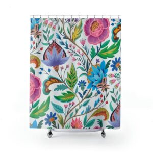 Victorian Floral Shower Curtain, Floral Shower Curtain, White Flower Shower Curtain, Vintage Shower Curtain, Bathroom Decor