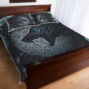 Viking Fenrir Wolf Quilt - Son of Loki, Viking Quilt Bedding Set Blanket, Viking Quilt For Bedroom, Gifts for Viking Lover