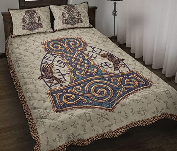 Viking Hammer Thor Hammer Mjolnir Quilt Bed Set , Viking Quilt Bedding Set Blanket, Viking Quilt For Bedroom, Gifts for Viking Lover