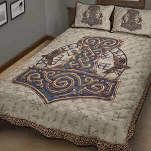 Viking Hammer Thor Hammer Mjolnir Quilt Bed Set , Viking Quilt Bedding Set Blanket, Viking Quilt For Bedroom, Gifts for Viking Lover