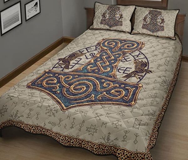 Viking Hammer Thor Hammer Mjolnir Quilt Bed Set , Viking Quilt Bedding Set Blanket, Viking Quilt For Bedroom, Gifts for Viking Lover