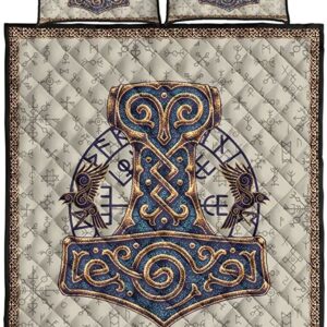 Viking Hammer Thor Hammer Mjolnir Quilt Bed Set , Viking Quilt Bedding Set Blanket, Viking Quilt For Bedroom, Gifts for Viking Lover