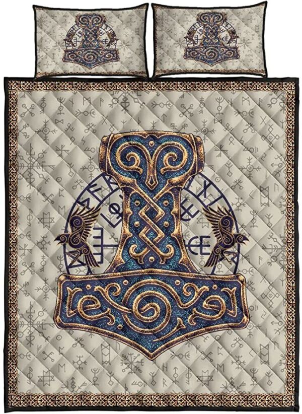 Viking Hammer Thor Hammer Mjolnir Quilt Bed Set , Viking Quilt Bedding Set Blanket, Viking Quilt For Bedroom, Gifts for Viking Lover