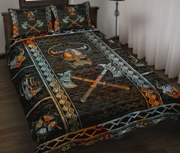 Viking Helmet Axe Norse Quilt Bed Set, Viking Bed Set Throw, Twin, Queen, King Size, Viking Quilt Bedding Set Blanket, Viking Quilt For Bedroom, Gifts for Viking Lover