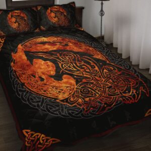 Viking Quilt Bed Set – Celtic Fenrir Bedding Set , Viking Quilt Bedding Set Blanket, Viking Quilt For Bedroom, Gifts for Viking Lover